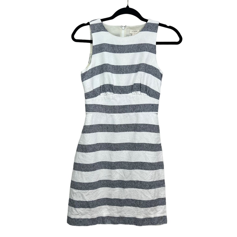 J. Crew Sheath Dress Linen Striped Lined Sleeveless Cream Navy Women Size 00*